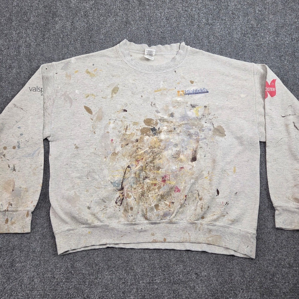 Vintage Hirshfields Paint Splatter Sweatshirt‎ Mens XL Gray Workwear Grunge Y2K
